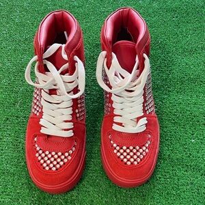 Gianni Bini Evie Red Rhinestone High Top Sneakers Women Siz7.5 Suede Leather U-2